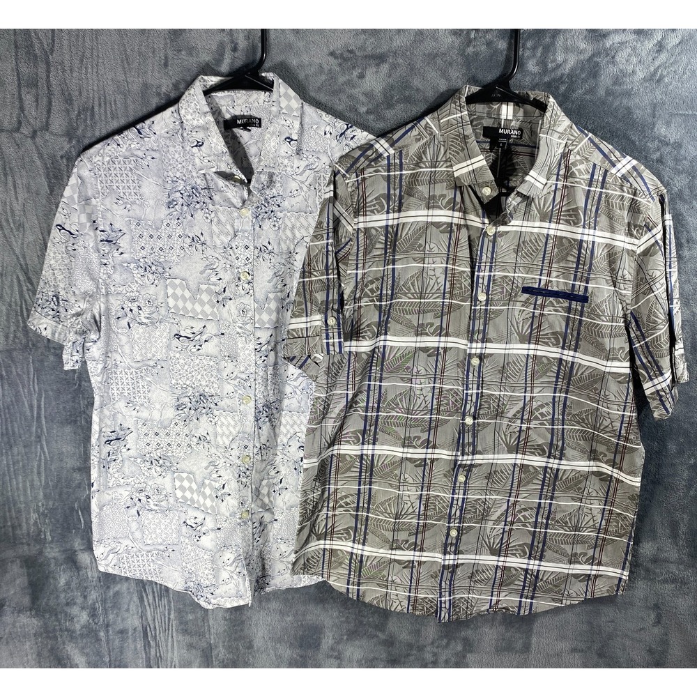 Lot Of 2 Murano Shirt Mens Large Hawaiian Short Sleeve Slim Fit Button Up Floral